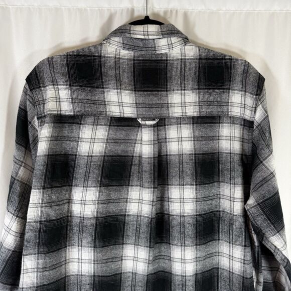 Woolrich Flannel Shirt Men's Large Black White Plaid Long Sleeve Pockets Collar - Picture 12 of 13